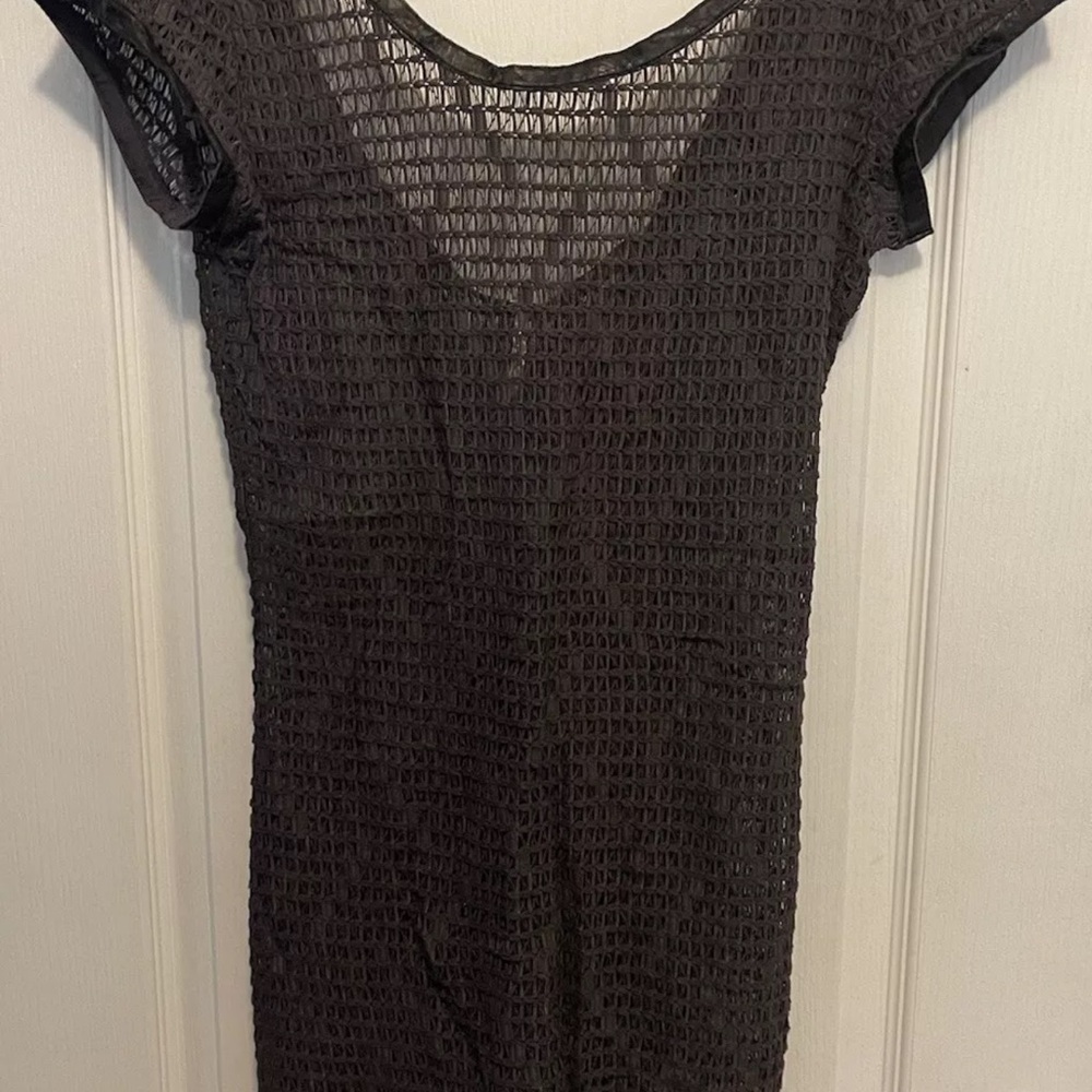 Free People Black Mesh Short Sleeve Top